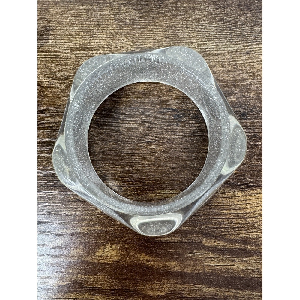 Silver Tone Glitter Shine Chunky Lucite Women's Bangle Bracelet Translucent